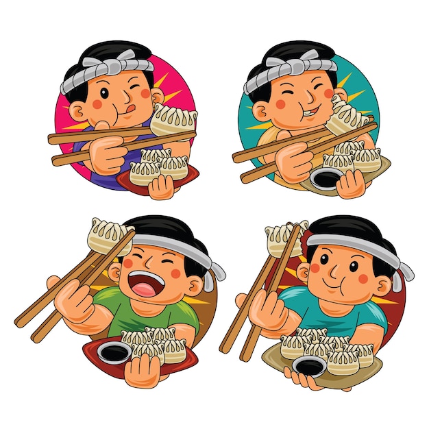 hombre comiendo gyoza comida japonesa