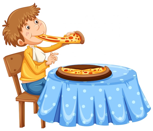 Vector hombre comiendo pizza en la mesa