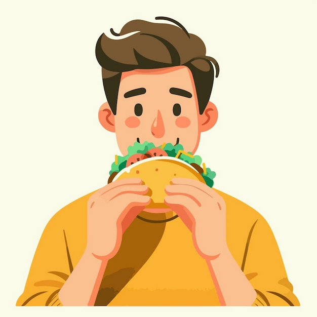 Vector un hombre está comiendo un sándwich de taco con una imagen de un hombre comiendo un sandwich