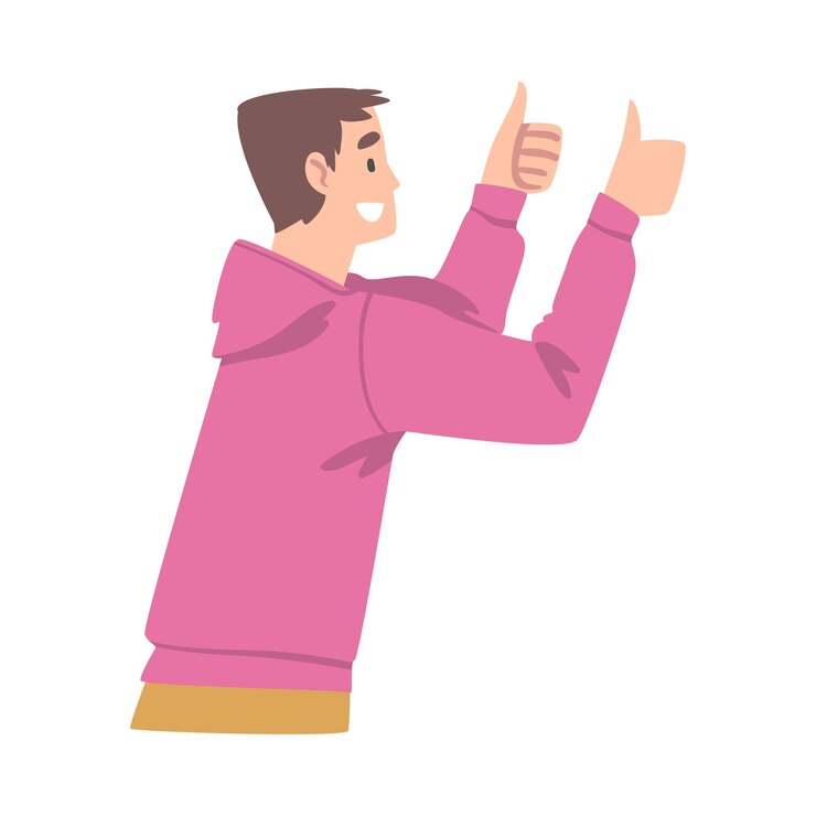 Vector hombre como seguidor y suscriptor de redes sociales mostrando adoración con ilustración vectorial de pulgar hacia arriba