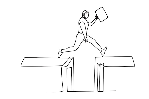 Un hombre completa un obstáculo Obstáculo de trabajo dibujo en línea