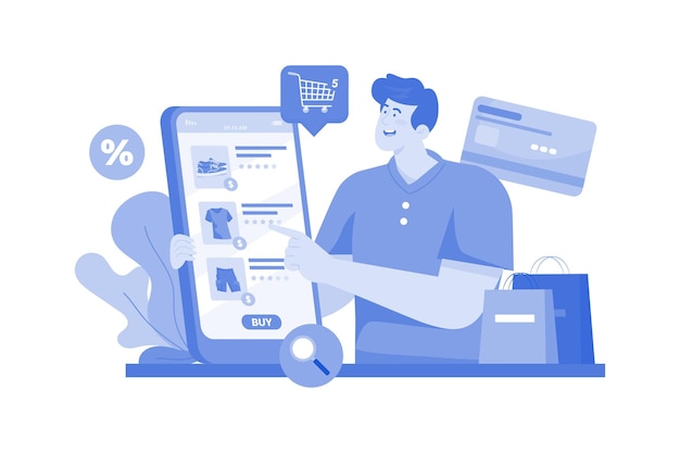 Hombre comprando bienes a través de la aplicación de internet