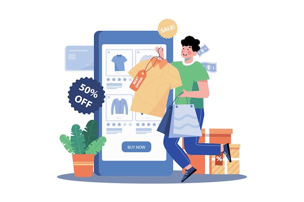 Hombre comprando productos a través de la aplicación de Internet
