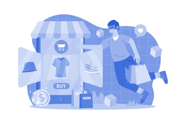 Hombre comprando usando la tecnología Metaverse