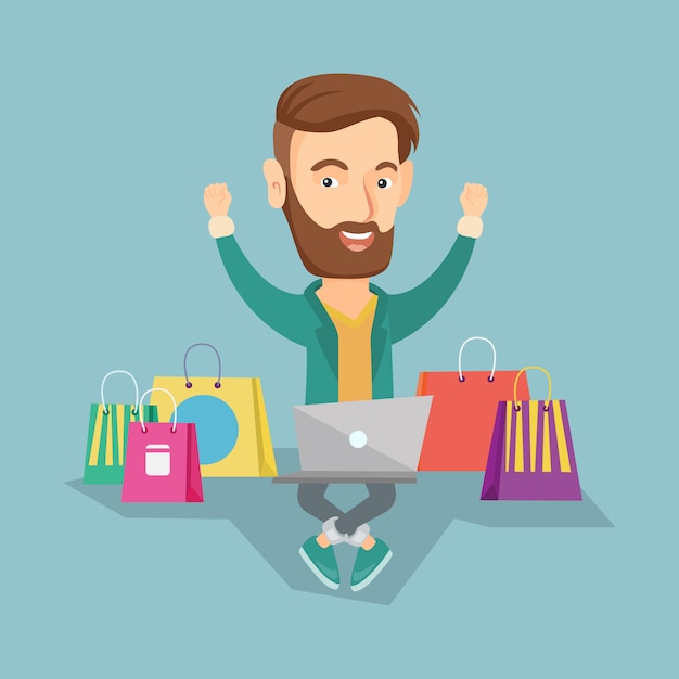 Hombre de compras en línea ilustración vectorial.