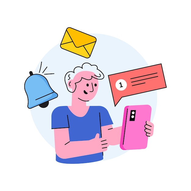 Hombre comprobando el vector del concepto del mensaje en una ilustración de stock de estilo plano