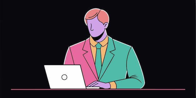 un hombre con una computadora portátil y un logotipo de un hombre trabajando en ella