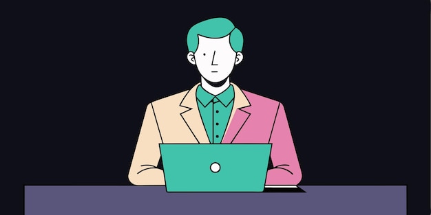 un hombre con una computadora portátil y un monitor verde con una cara en él