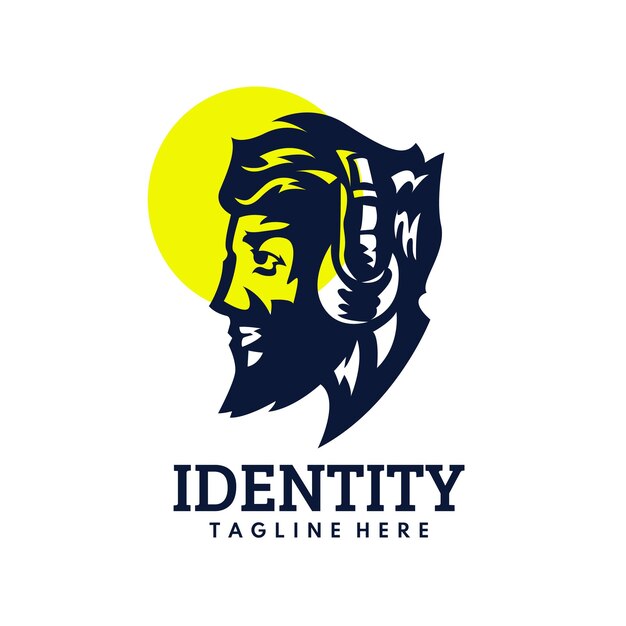 hombre de concepto de diseño de logotipo simple y moderno con auricular