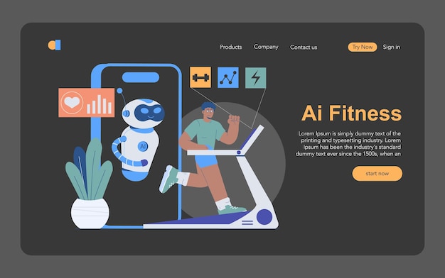 Un hombre de concepto de fitness corriendo en una cinta de correr con un monitor robot en una escena de entrenamiento inspirada en la tecnología