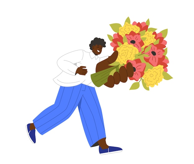 Hombre con concepto de vector de ramo de flores