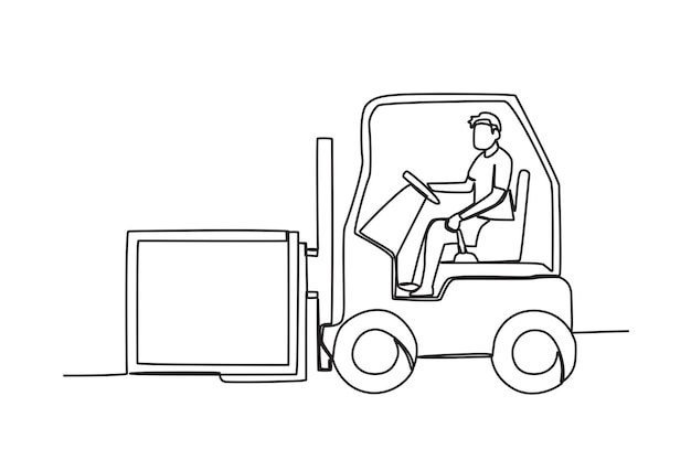 un hombre conduciendo un vehículo de carga actividades portuarias dibujo de una línea