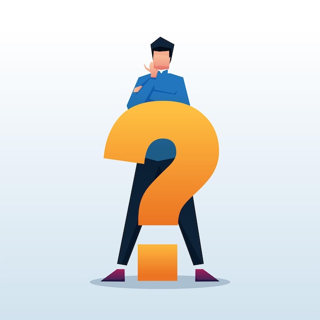 Hombre confundido con gran ilustración de signo de interrogación