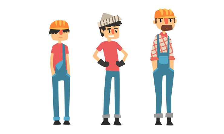Vector hombre constructor con mono y casco conjunto de ilustraciones vectoriales