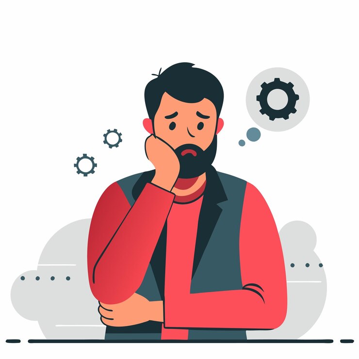Vector hombre contemplativo reflexionando sobre un concepto complejo en una ilustración abstracta