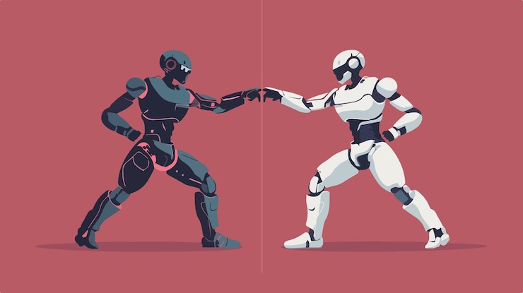 Vector hombre contra robot el desafío cibernético de la inteligencia artificial