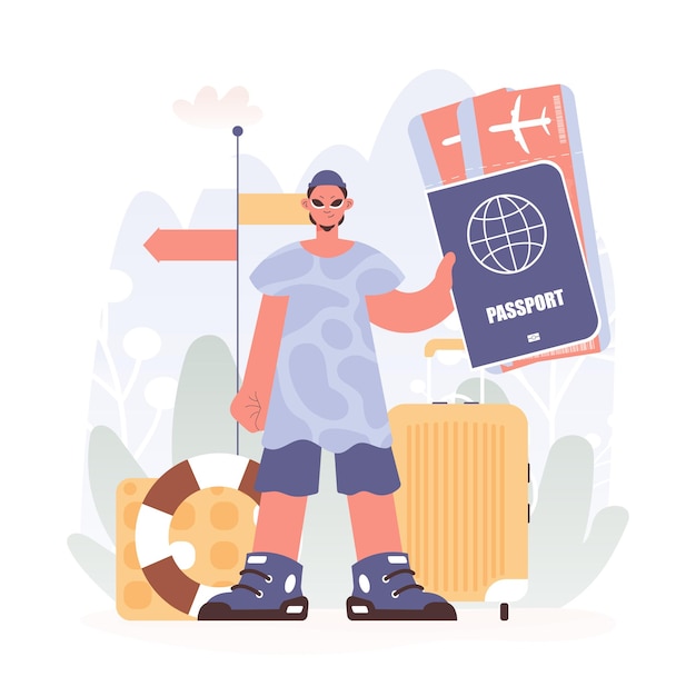 Hombre controlando su identificación completa y ver en boletos Emprender un viaje lleno de hambre para encuentros no utilizados y experimentar las consideraciones del mundo