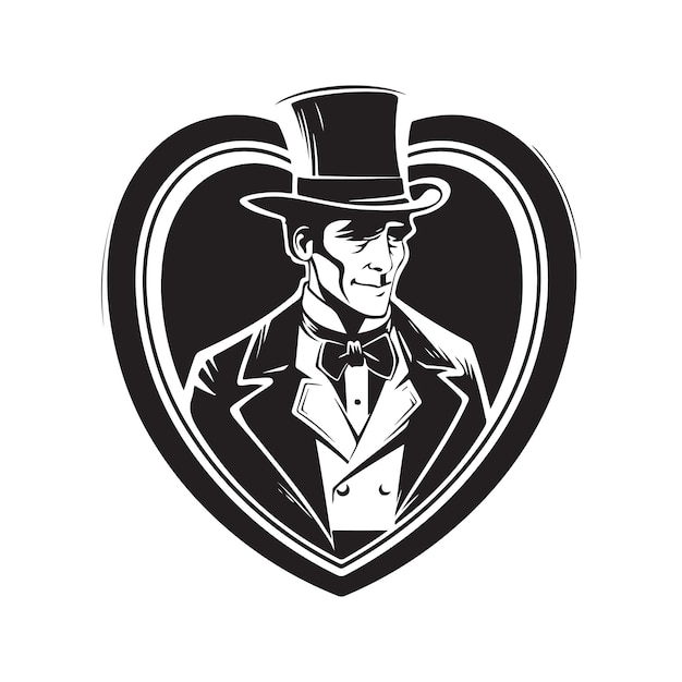 Hombre con corazón vintage logo línea arte concepto blanco y negro color dibujado a mano ilustración