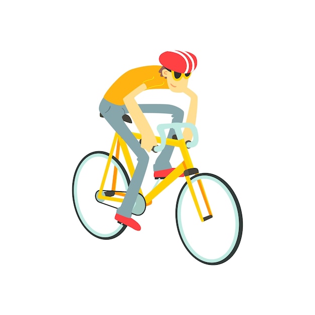 Hombre corriendo en bicicleta Imagen vectorial aislada plana en estilo de dibujos animados lindo sobre fondo blanco