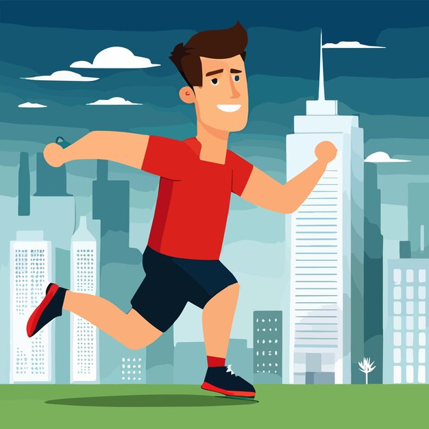 Vector hombre corriendo por la ciudad en el fondo ilustración vectorial del concepto de estilo de vida saludable