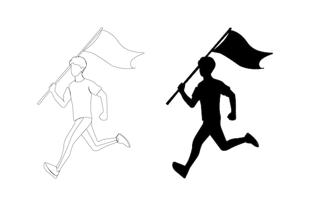 Hombre corriendo con contorno de bandera Ilustración vectorial
