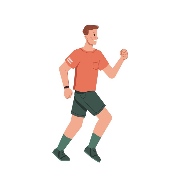 Vector hombre corriendo para correr en tela casual aislado vista lateral de vector de personaje de dibujos animados plana de chico con