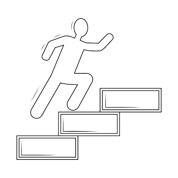 Hombre corriendo por las escaleras icono lineal crecimiento profesional progreso éxito concepto ganador