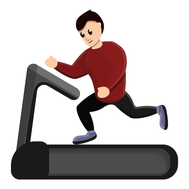 Hombre corriendo en icono de cinta de correr Caricatura de hombre corriendo en icono de vector de cinta de correr para diseño web aislado sobre fondo blanco