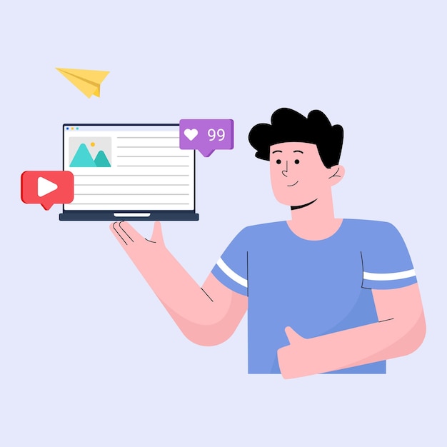 El hombre crea contenido para negocios de marketing