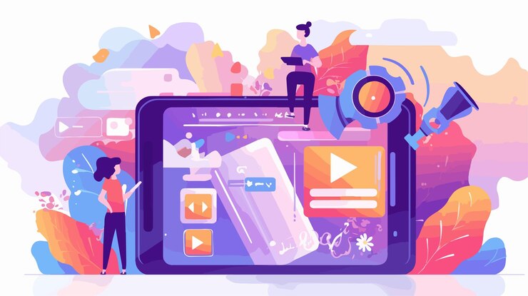 Vector hombre creativo filmando video para la creación de contenido de películas