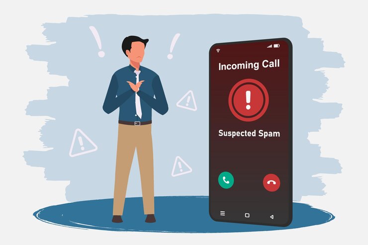 Vector hombre cruzando los brazos como señal de rechazo o prohibición para una llamada telefónica desconocida o spammer