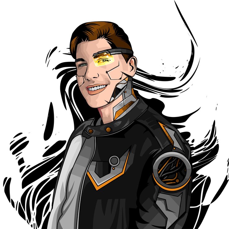 Vector hombre cyborg con fondo abstracto