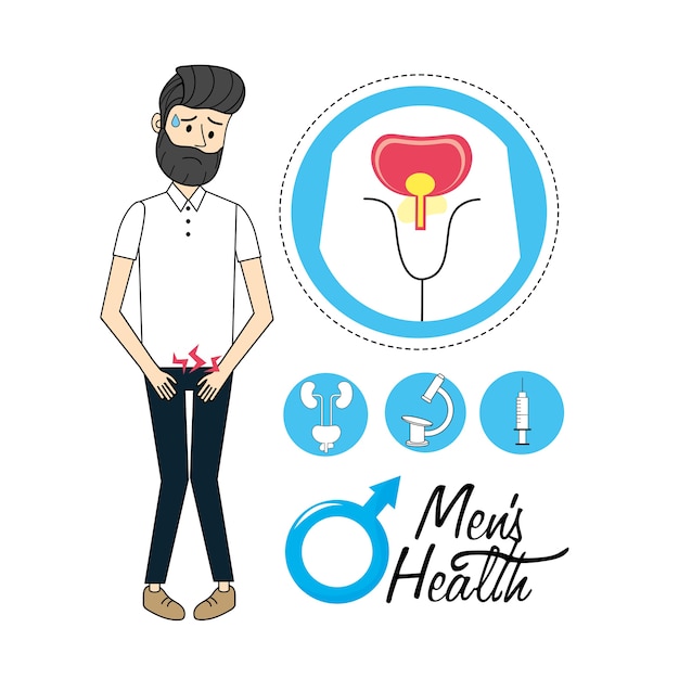 Vector hombre con diagnóstico de infección del sistema urinario.