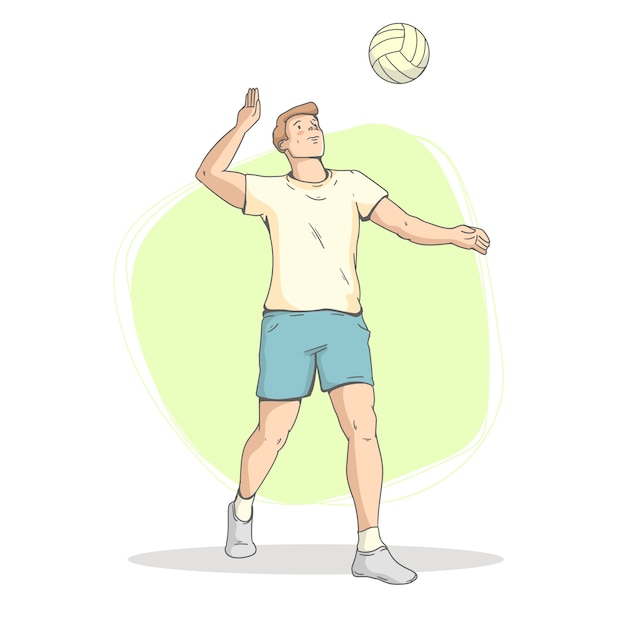 Vector hombre dibujado a mano jugando voleibol ilustrado