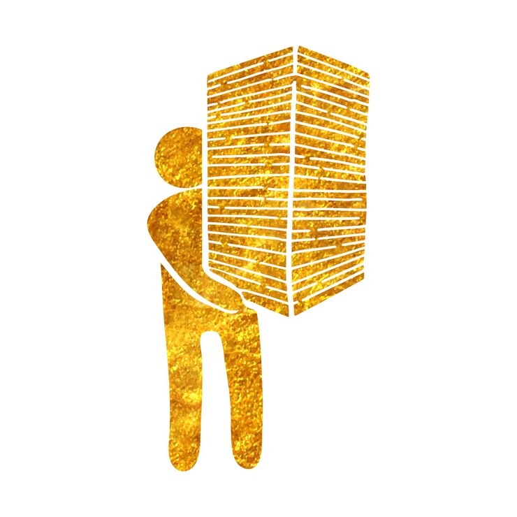 Vector hombre dibujado a mano sosteniendo un montón de papeles icono en la ilustración de vector de textura de hoja de oro