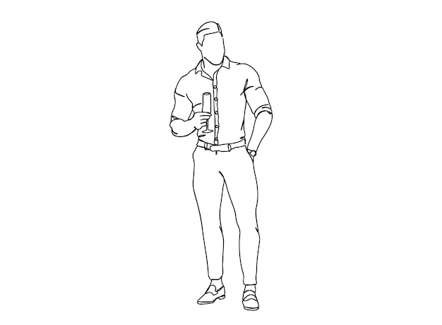 Hombre, dibujo de arte de una sola línea de niño continúa ilustración de vector de línea