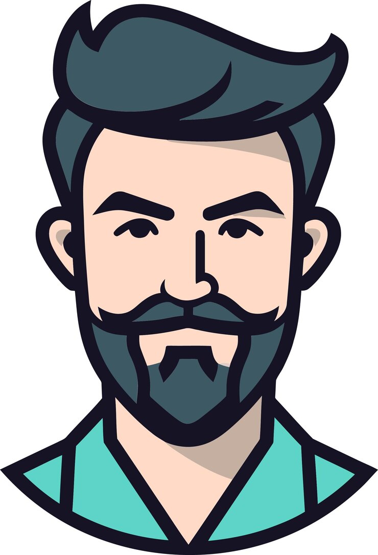 Vector un hombre de dibujos animados con bigote y barba