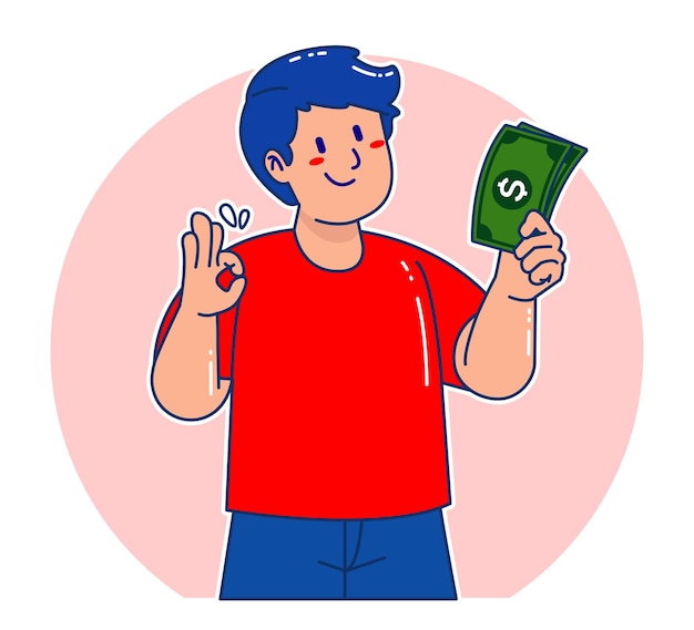 Hombre de dibujos animados con billetes de dinero