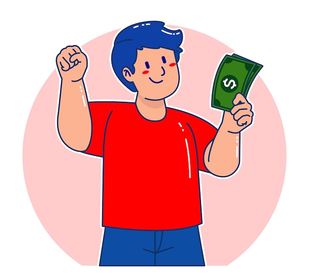 Hombre de dibujos animados con billetes de dinero