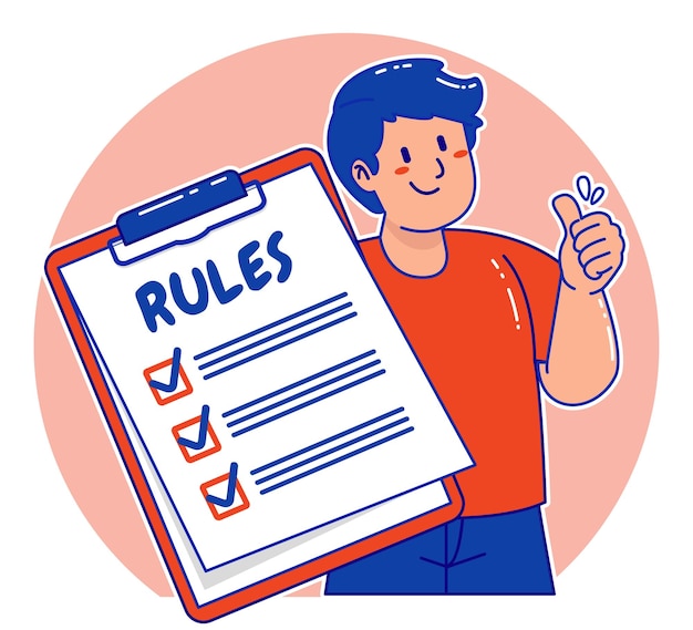 Hombre de dibujos animados explicando las reglas