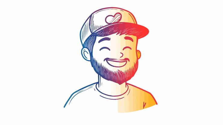 Vector hombre de dibujos animados feliz dibujando líneas de gradiente cálido