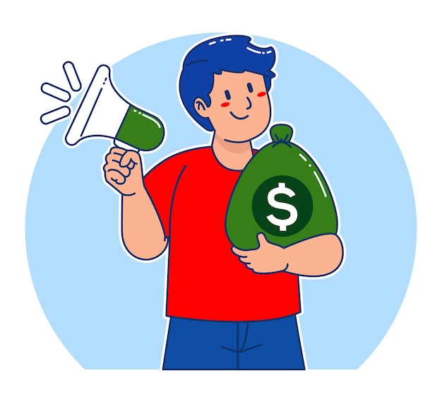 Hombre de dibujos animados llevando un saco de dinero