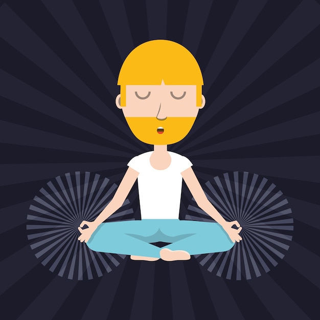hombre de dibujos animados practicando meditación en un icono de pose de loto