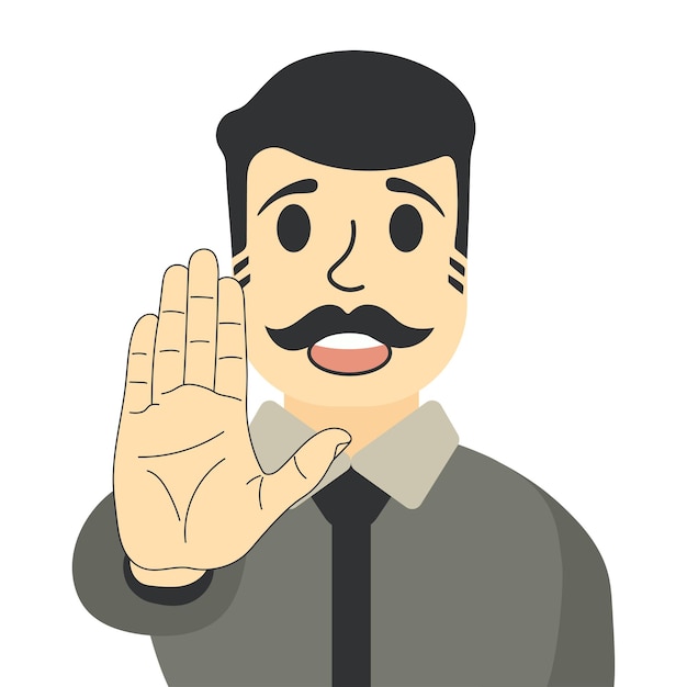 El hombre dice que los espectáculos se detienen con la mano. El hombre choca los cinco. Gesto masculino quedarse en espera o gesto de rechazo