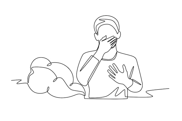 Hombre con dificultad para respirar debido a la contaminación del aire Concepto de contaminación del aire dibujo en línea