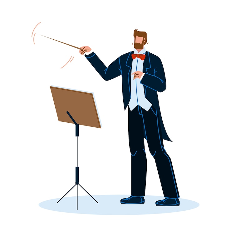 Vector hombre de director de música orquesta de dirección