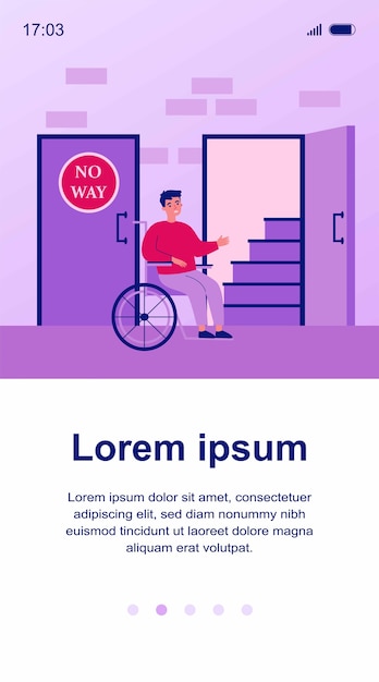 Hombre discapacitado en silla de ruedas mirando la ilustración de la escalera
