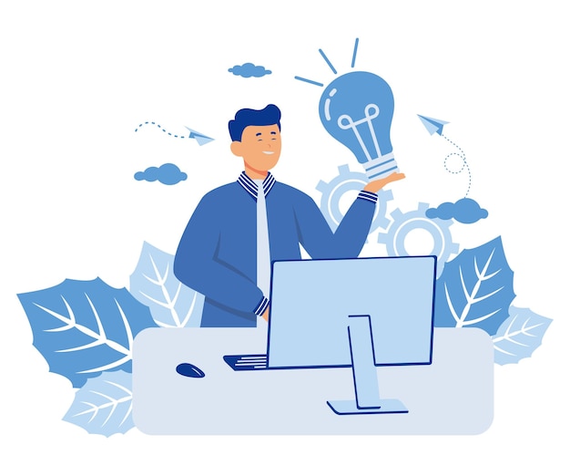 hombre diseñador encontró ideas brillantes buscar las mejores ideas en el concepto de diseño