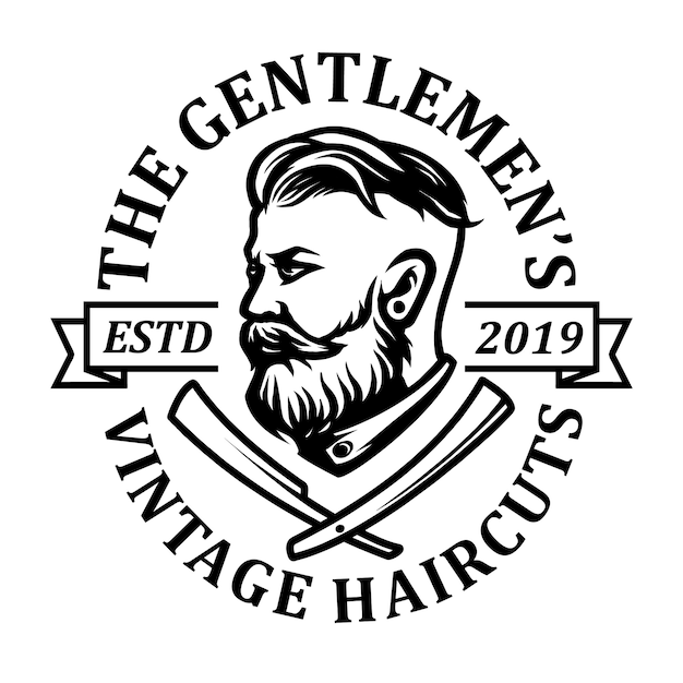 Hombre con diseño de logotipo icono barbudo y barbería