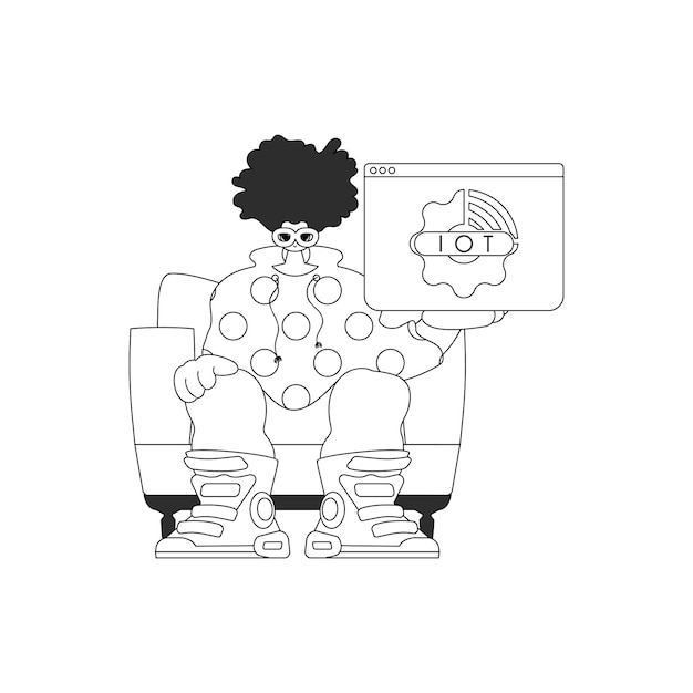 Hombre con diseño de vector lineal del logotipo de IoT